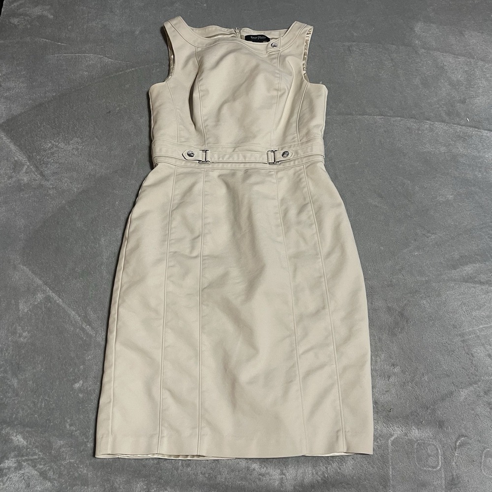 White House Black Market Dress Womens 4 Beige Sleeveless Office Career